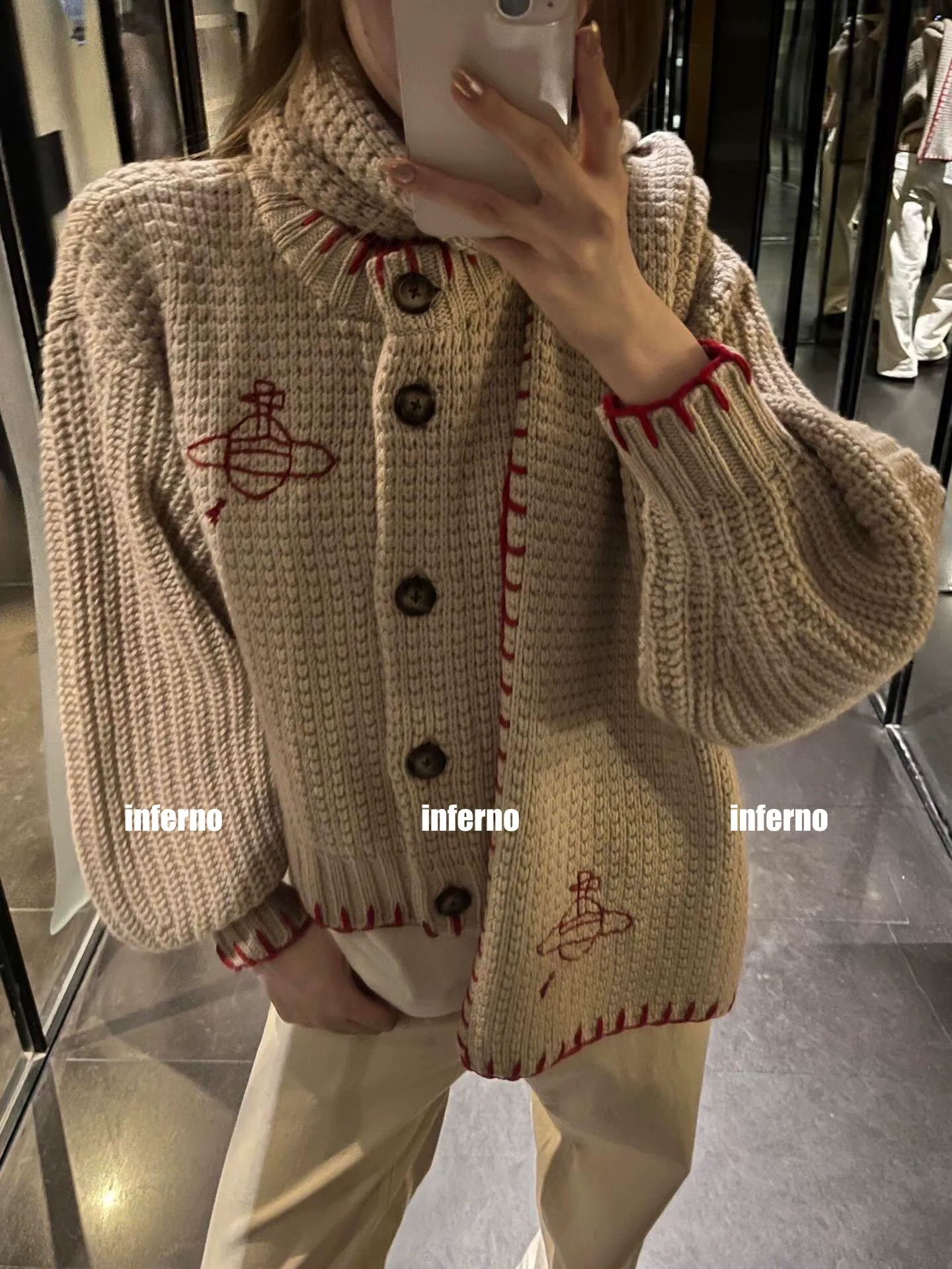 vivienne west wood queen mother 25 saturn red label limited classic scarf wool knitted short cardigan sweater S M L size chart last